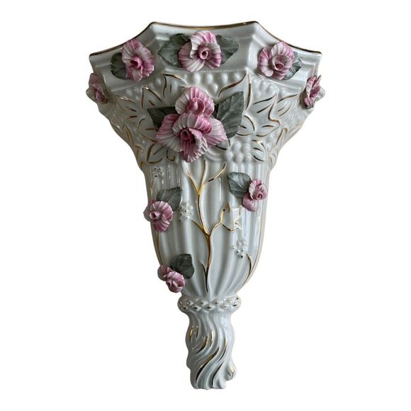 Chantilly China porcelain Decor Wall Hanging Shelf With Applied Flowers - Picture 1 of 3